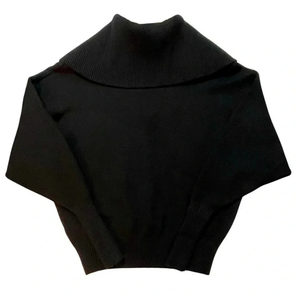 Zara Oversized Soft Half-Zip Black Batwing Sleeve Turtleneck Sweater - Picture 6 of 6